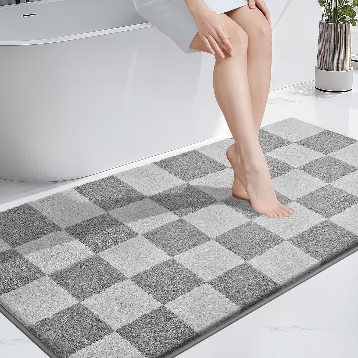 PURRUGS Bathroom Rug Non-Slip Machine Washable 30" x 60", Super Absorbent and Quick-Dry Bath Mat, Extra Soft and Plush Bath Rug for Shower, Bathtub and Sink, Light Grey & Grey