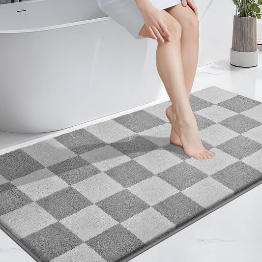 PURRUGS Bathroom Rug Non-Slip Machine Washable 30" x 60", Super Absorbent and Quick-Dry Bath Mat, Extra Soft and Plush Bath Rug for Shower, Bathtub and Sink, Light Grey & Grey