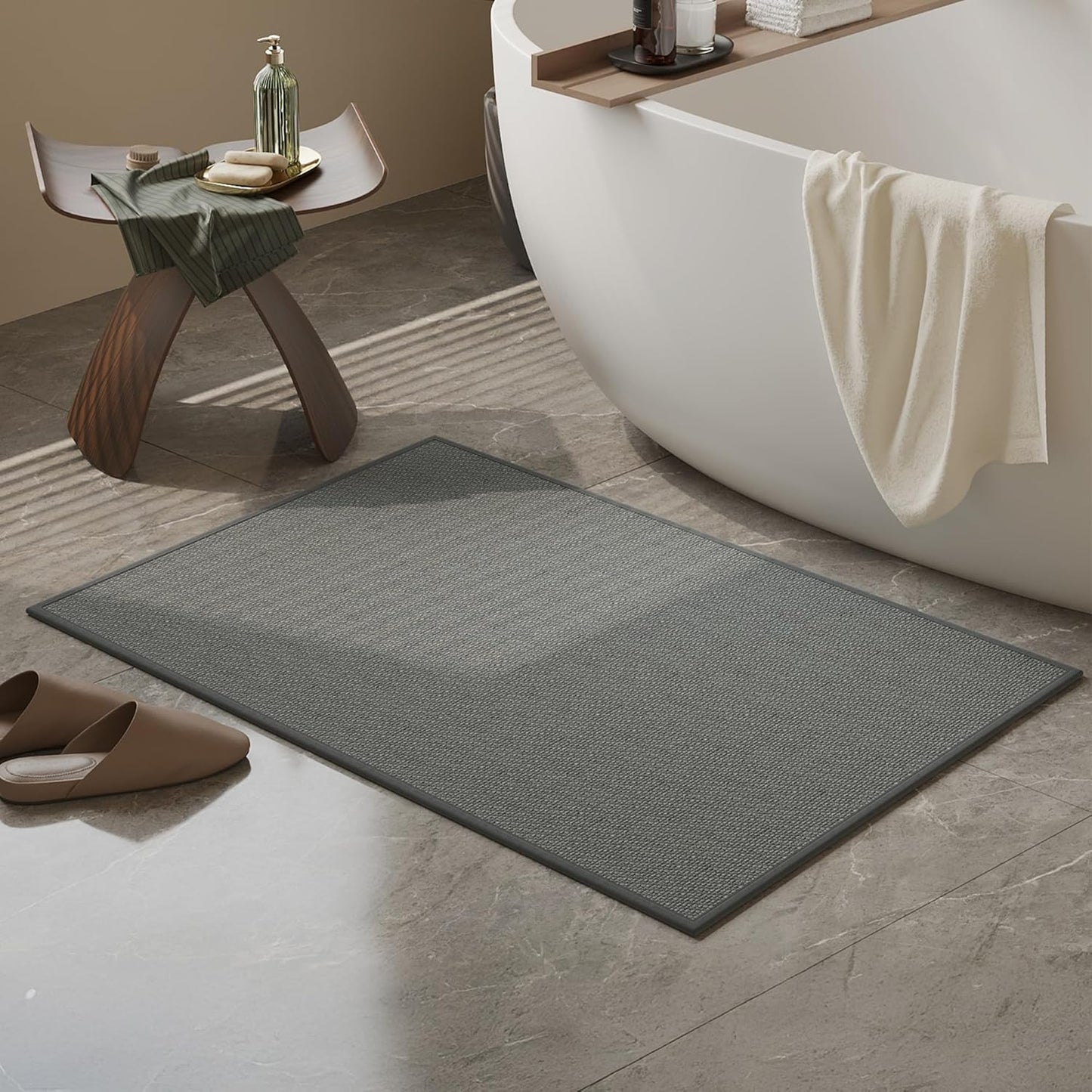 Mecko Bath Mat, Ultra Absorbent Quick Dry Bathroom Floor Mats-Upgraded Thin Cozy Cloth Bathroom Mat Fit Under Door, Rubber Non-Slip Bathroom Rug for Bathtub, Sink, Shower Room(Grey,20"x32")