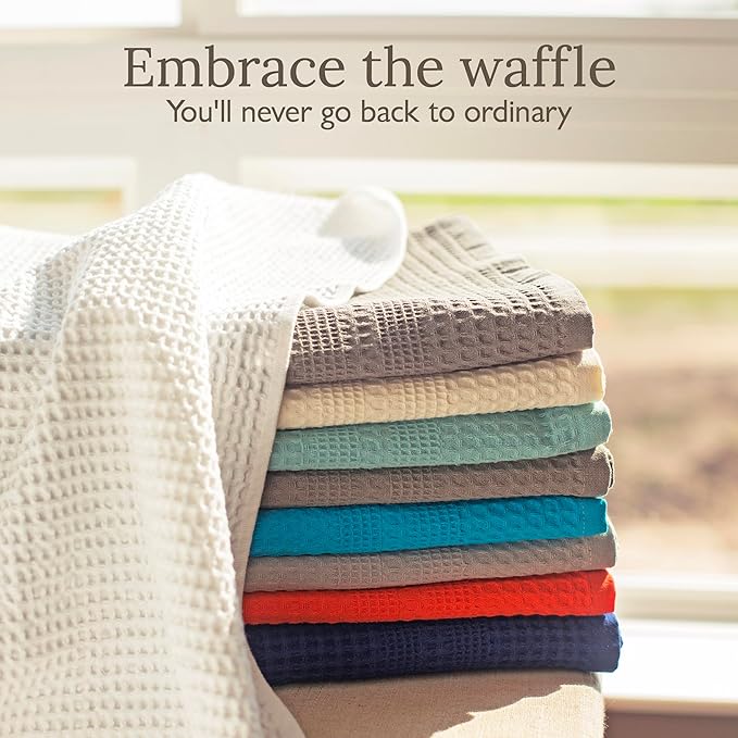 GILDEN TREE Waffle Towel Set Quick Dry Thin | 2 Bath Towels | 2 Hand Towels | 2 Washcloths, Classic Style (Aqua)