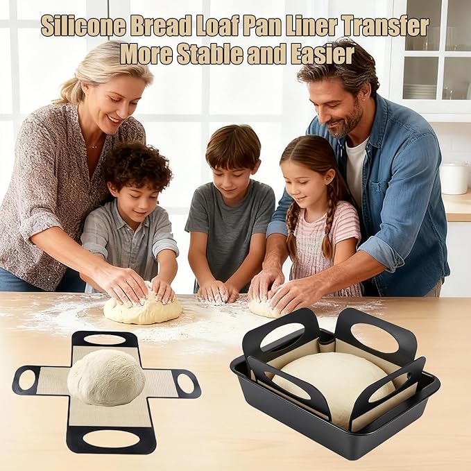 4PCS Silicone Bread Loaf Pan Liner, Food-Grade Silicone Bread Sling, Non-Stick & Easy Clean Dough Transfer Tool with 4 Handles Bread Liner Fits 9x5" or 1.5lb Loaf Pans