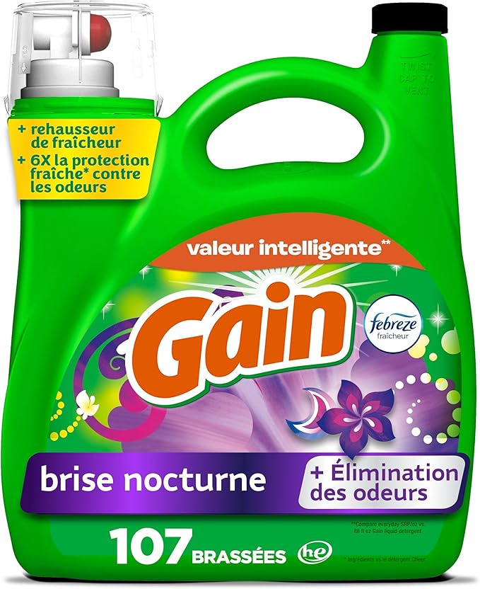 Gain + Aroma Boost Liquid Laundry Detergent, Moonlight Breeze Scent, 107 Loads, 154 fl oz, HE Compatible
