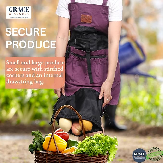 Gardening Apron with Pockets for Women & Men - Garden Apron 7 Pockets & Internal Drawstring Bag - Great Gift