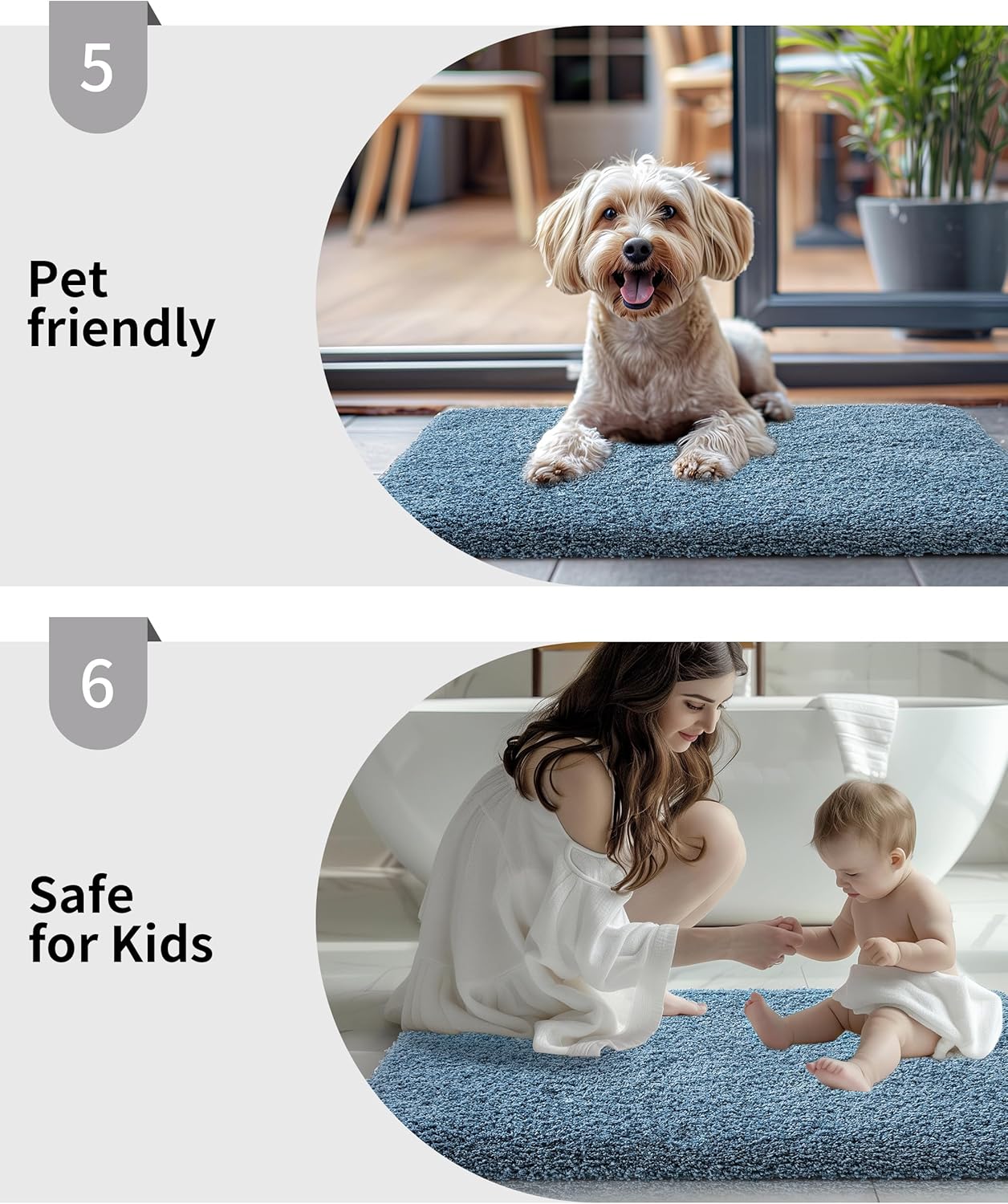 Bathroom Rug 20x32 Non Slip Fluffy Blue Bath Mat for Bathroom Floor Washable Plush Luxury Bath Rug for Tub Soft Shaggy Absorbent Shower Sink Mat