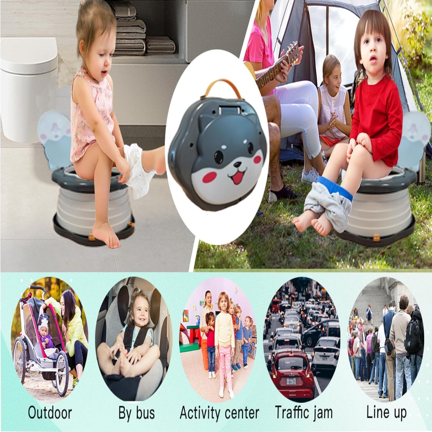 SunnySmile Toddler Travel Potty,Kids Portable Potty,Applicable to Travel,Camping, Outdoor, Indoor,with 45 Potty Bags,Cartoon Design, Children Will Like it More
