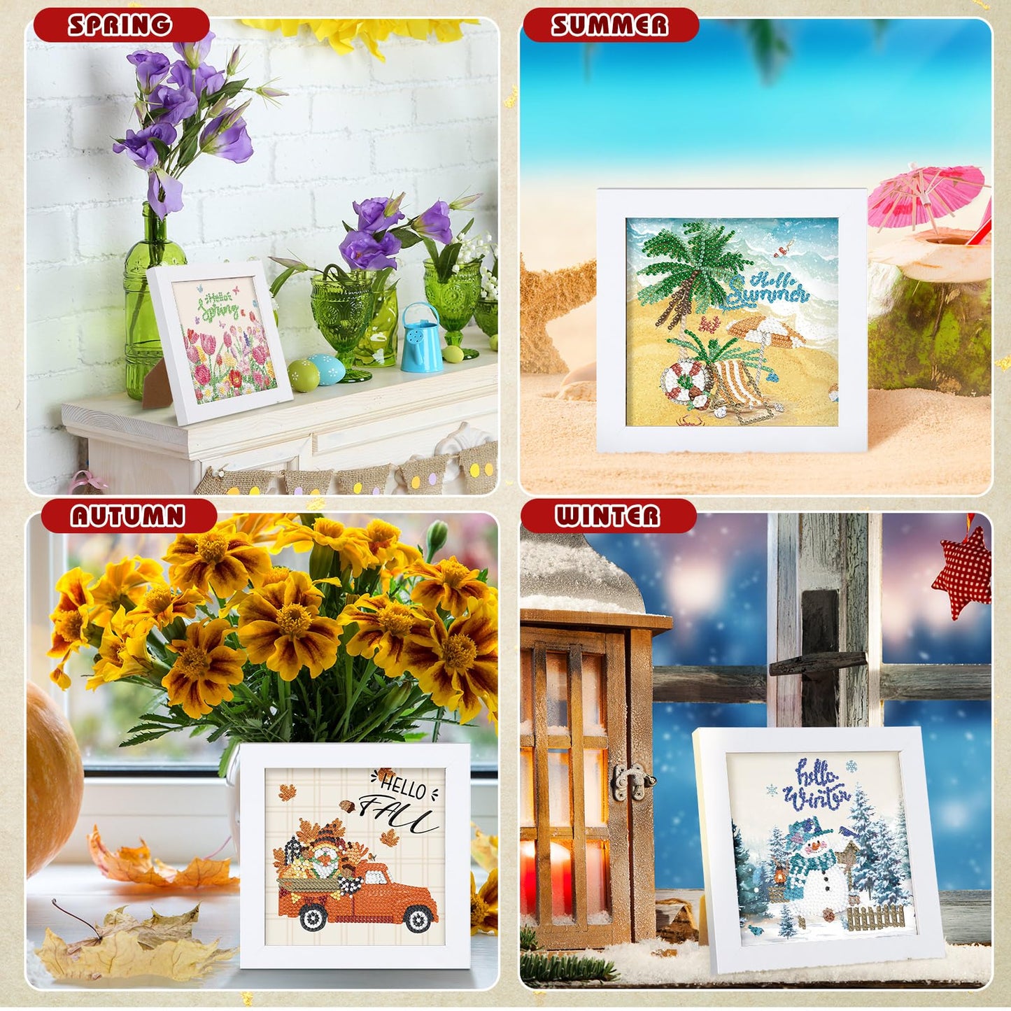 Trandraft 13 Pcs Interchangeable Seasonal Diamond Art Kits for Adults 250th Anniversary Favor 5d Small Diamond Art Kits Framed Gem Painting for Summer Holiday Table Decor DIY Craft 4th of July Gift