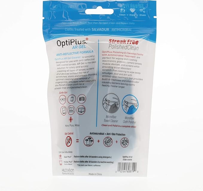 OptiPlus Anti-Reflective Gel Lens Cleaner and Dual-Purpose Microfiber Cloth | Streak-Free Glasses Cleaner