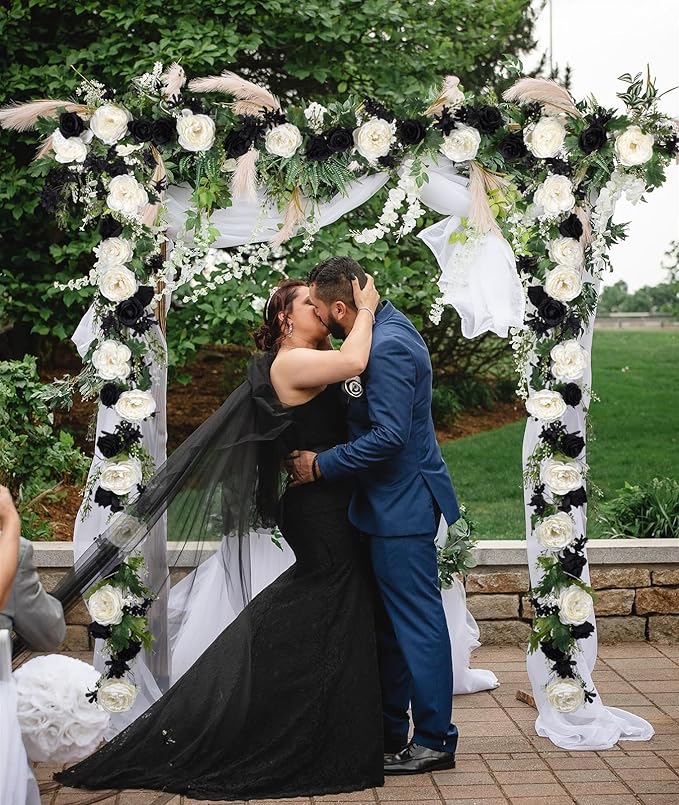 2 Pack Artificial Peony Flower Garland - 6ft Silk Peony Garland Flower Vine Silk Roses Flowers for Wedding Arch Party Table Decor (Black)