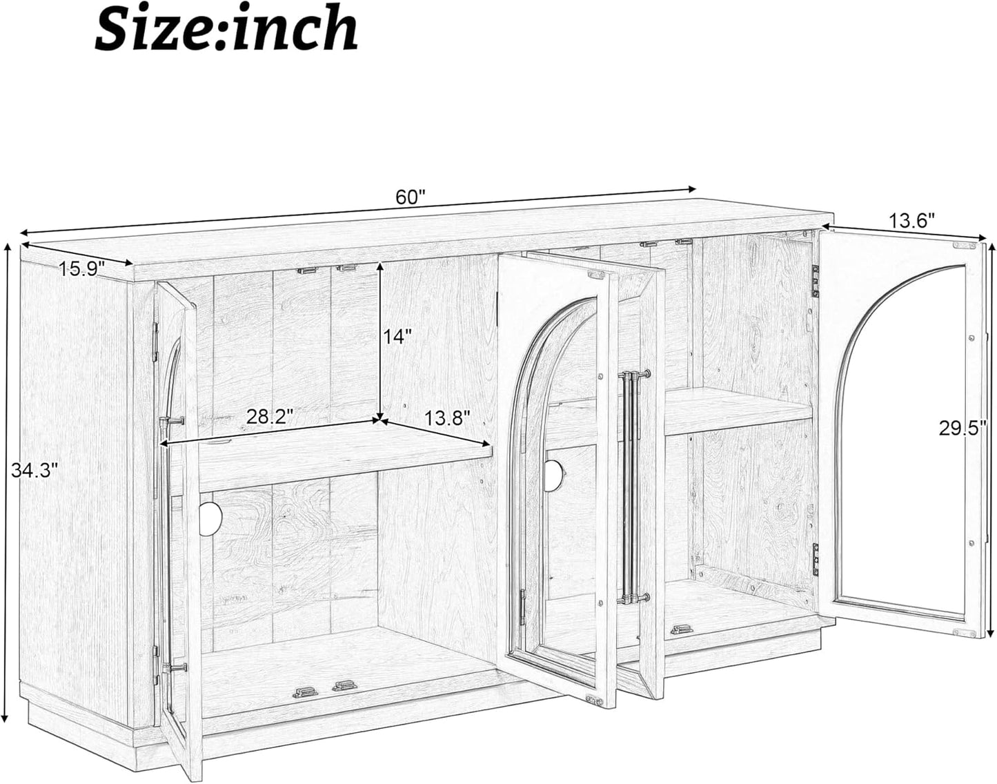 Merax Retro Buffet Sideboard, Wood Storage Cabinet with Shelves, 4 Doors for Living Room Kitchen Dining Room Navy