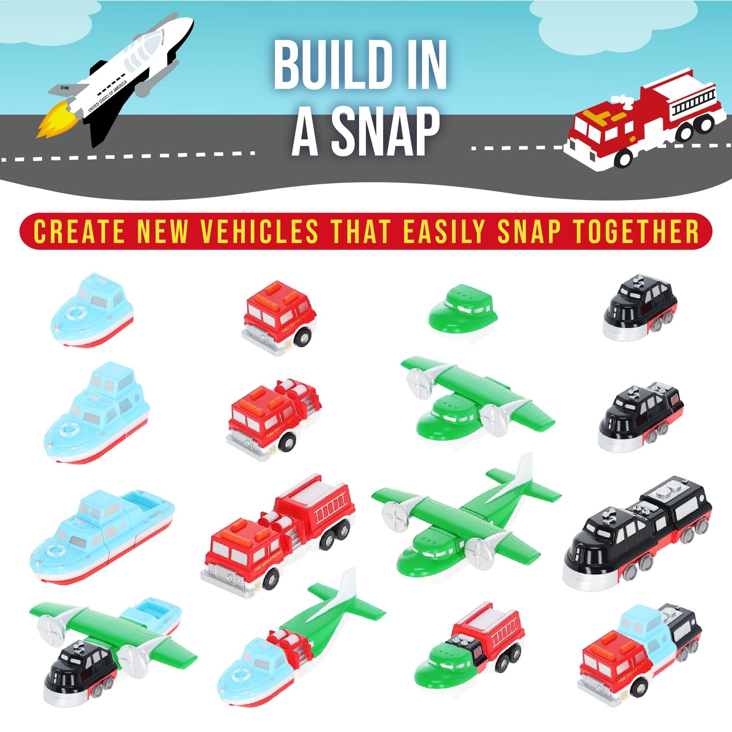 Popular Playthings Magnetic Vehicles for Toddlers 1-3, Mini Mix or Match Car Toys, Set of 9 Gift for Kids - Vehicles