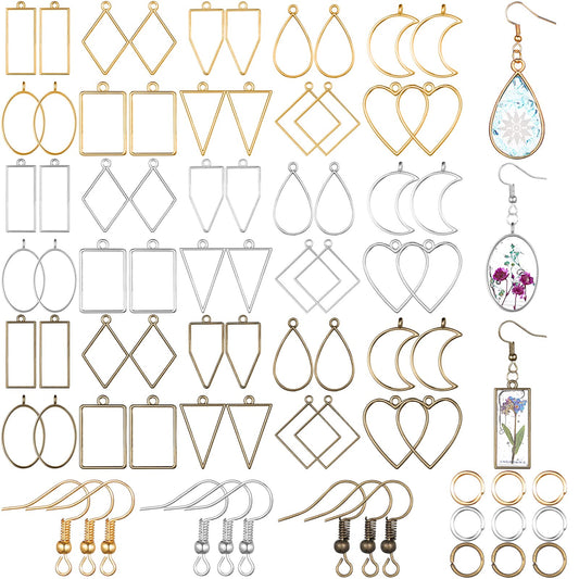 Inbagi 180 Pieces Open Bezels for Resin Jewelry Molds Making Kit Hollow Frame Pendants Assorted Geometric Frame Charms for Resin Casting Necklace Earring Making Supplies