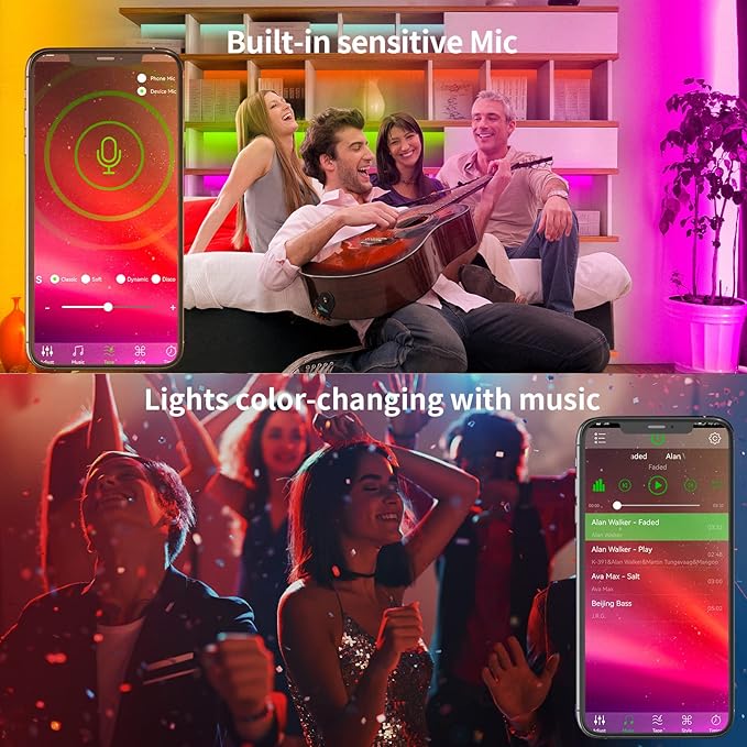 KSIPZE 100ft Led Strip Lights RGB Music Sync Color Changing Led Lights with Smart App Control Remote Led Lights for Bedroom Room Lighting Flexible Home Décor