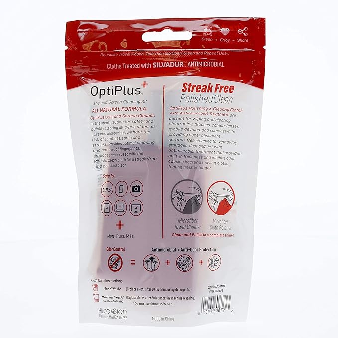 OptiPlus All-Natural Lens Cleaning Spray and Dual-Purpose Microfiber Cloth | Streak-Free Spray for Glasses, Laptops Screens, Smart Phones, Optical Lens, Goggles, and Watch Screen l Travel Size l 2oz
