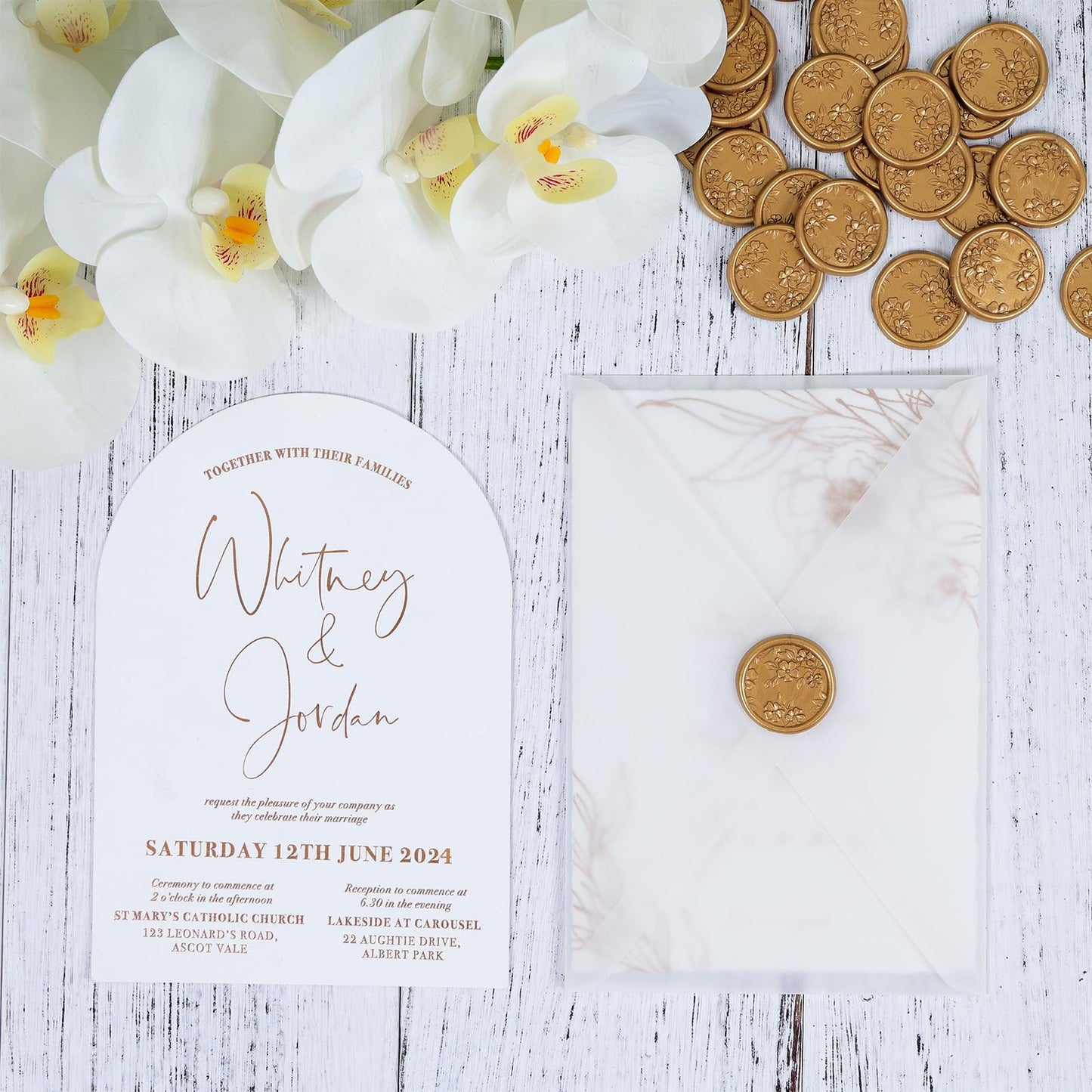 UNIQOOO Wax Seal Stickers - 3D Begonia Wedding Invitation Envelope Botanical Seal Stickers, 50 Pcs Self- Adhesive Antique Gold Stickers, Perfect for Invitation, Christmas, Gift Wrapping, Party