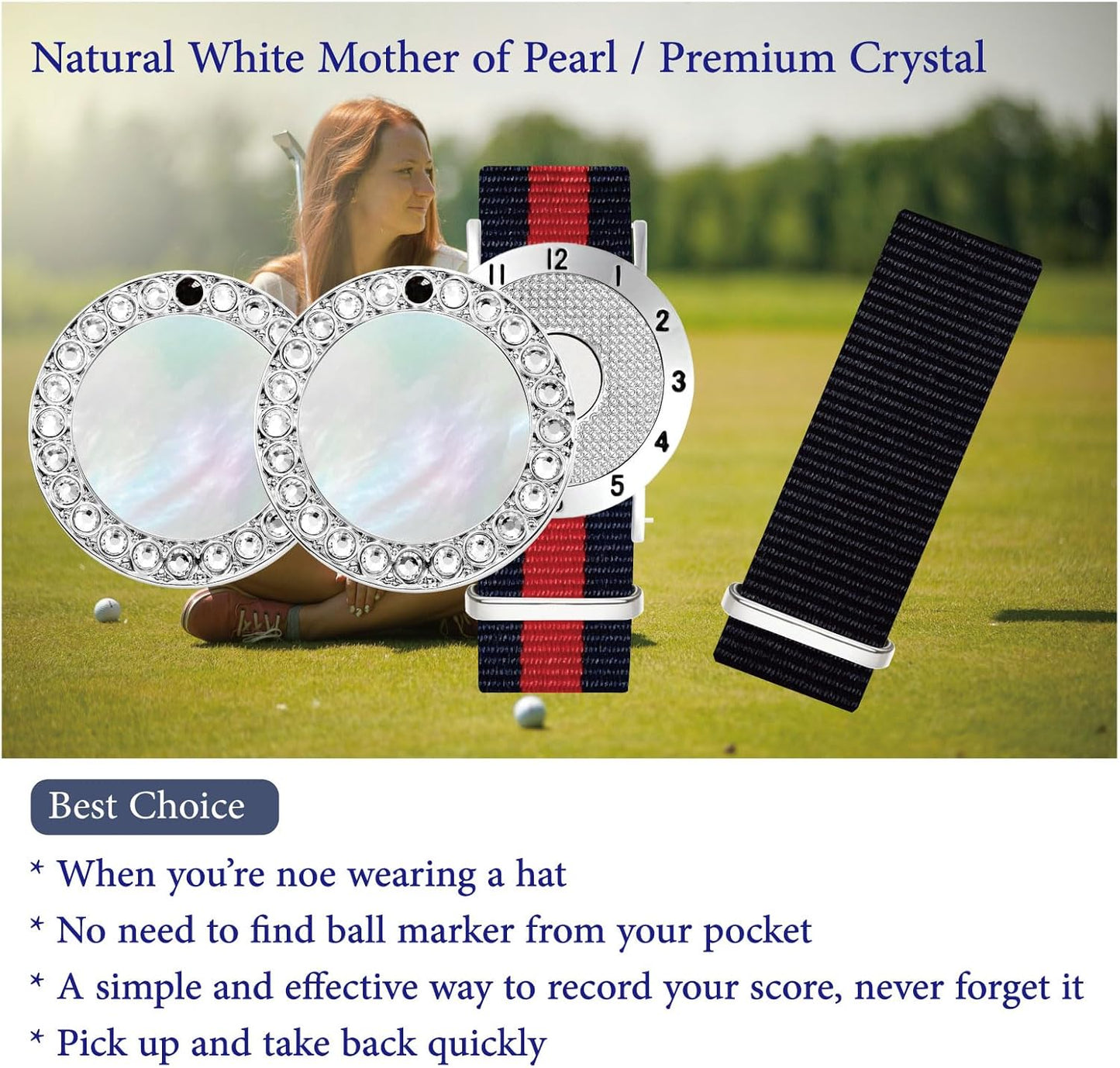 Golf Ball Marker with Golf Stroke Counter Bracelet, Pearl Crystal Ball Marker, Golf Accessories, Golf Gifts, Golf Counters for Women