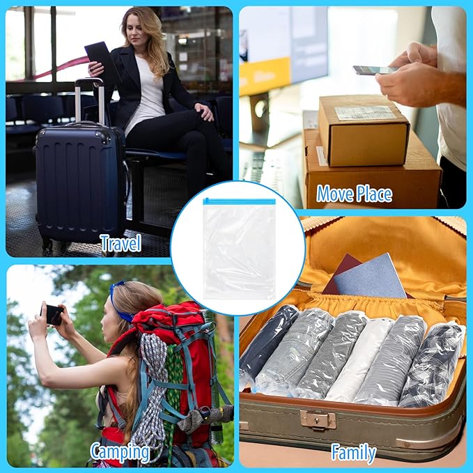 3PCS Travel Compression Bag,19.7x13.4In Roll-Up Compression Travel Bags for Clothes-Reusable Space Saver Bags Vacuum Storage Bag for Luggage,Backpack,Suitcase