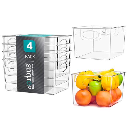 Sorbus Large Clear Plastic Storage Bins for Shelves, Clothes, with Handle - Clear Storage Bins, Drawer, Shelf, Closet, Pantry, Fridge, Freezer Organizer Bins, Closet Organizers and Storage (4 pack)