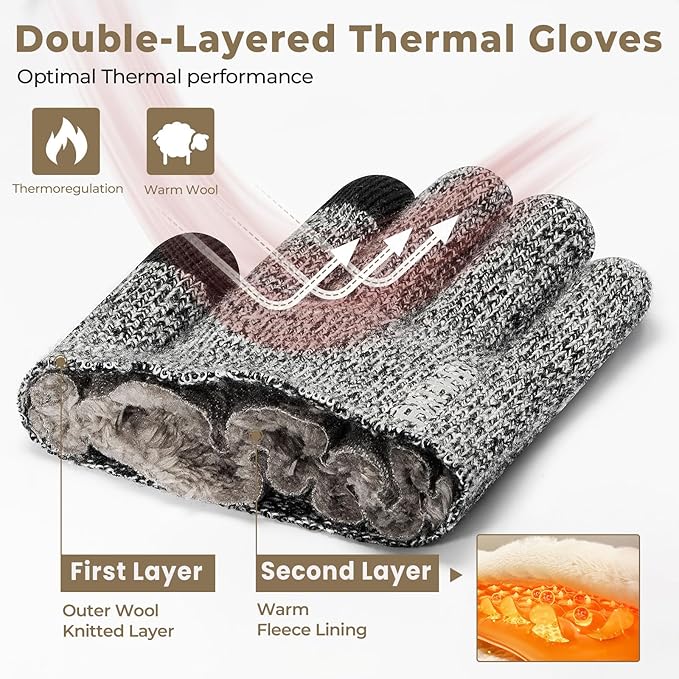 Rahhint Wool Winter Gloves Men Women Fleece lined Knit Gloves with Touchscreen Fingers Insulated Gloves Keep Hand Warm Gift