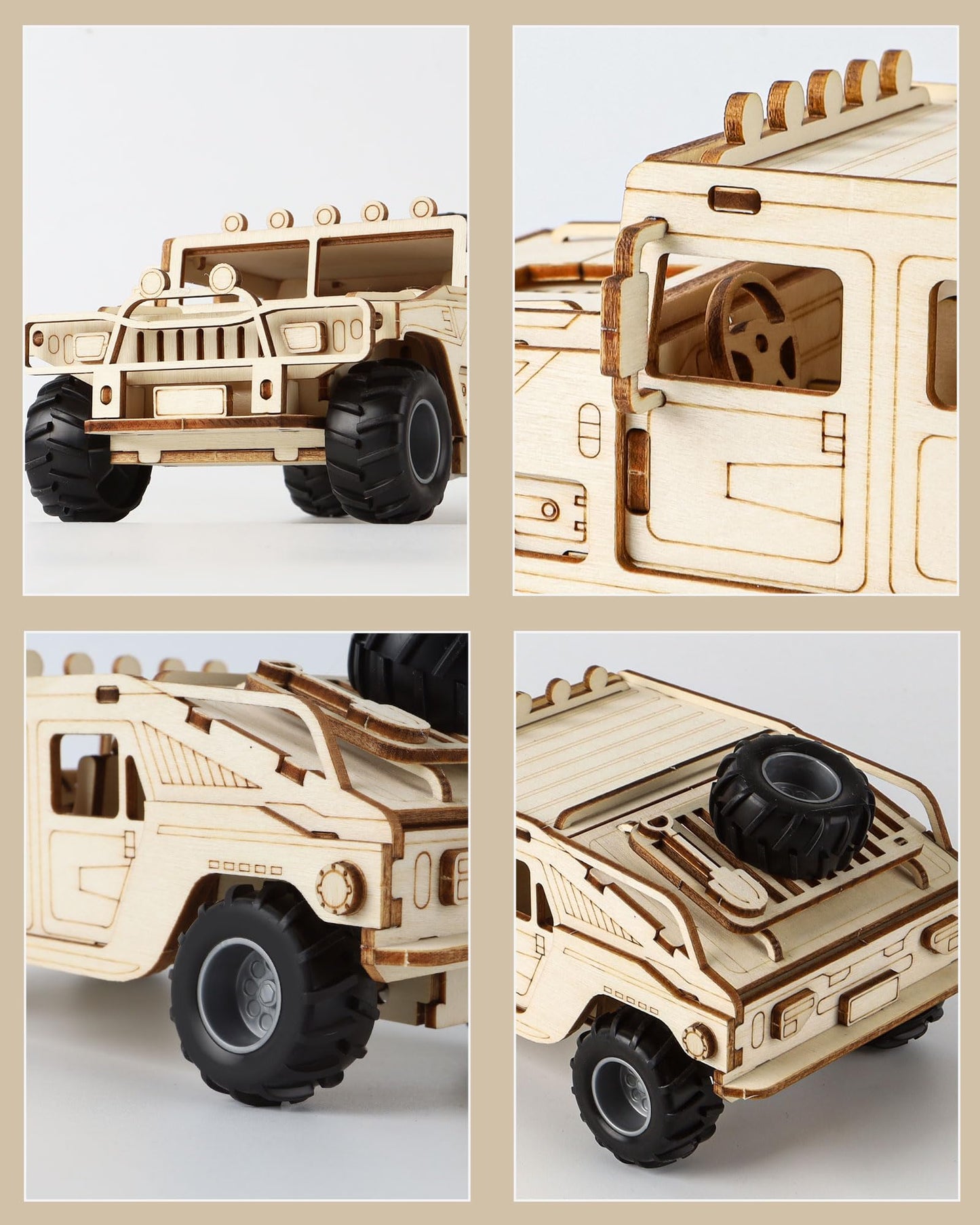 MOCBURIKU 3D Wooden Puzzles Model Car Kits to Build for Adults, DIY Off-Road Cars Building Kits, Brain Teaser Pull Back Toys, Gift for Men Boys on Birthday/Christmas Day (Off-Road Car)