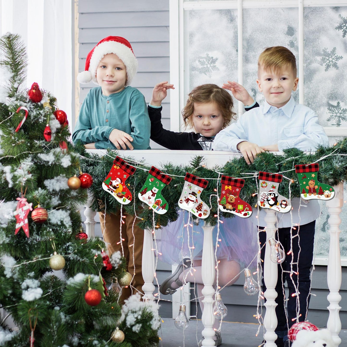 Fuyoooo 48 Pcs Christmas Craft Kits for Kids Christmas Stockings Christmas Tree Stockings Ornaments Kit Make Your Own Christmas Craft DIY Stockings Cutouts for Holiday Farmhouse Decor