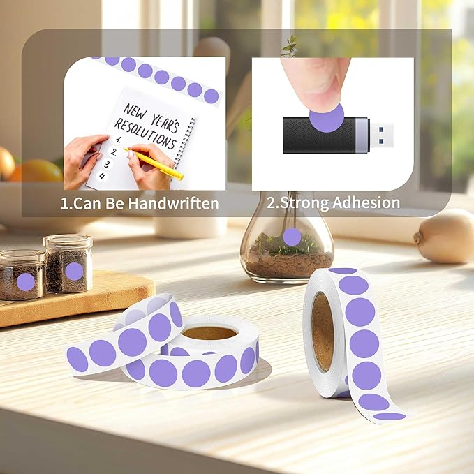 0.75 Inch Multi - Purpose Labels,1000 PCS 3/4" Lavender Stickers for Classroom, Papers, Market, Price Tags, and Library Book Labels. Non - Printable Round Colored Dot