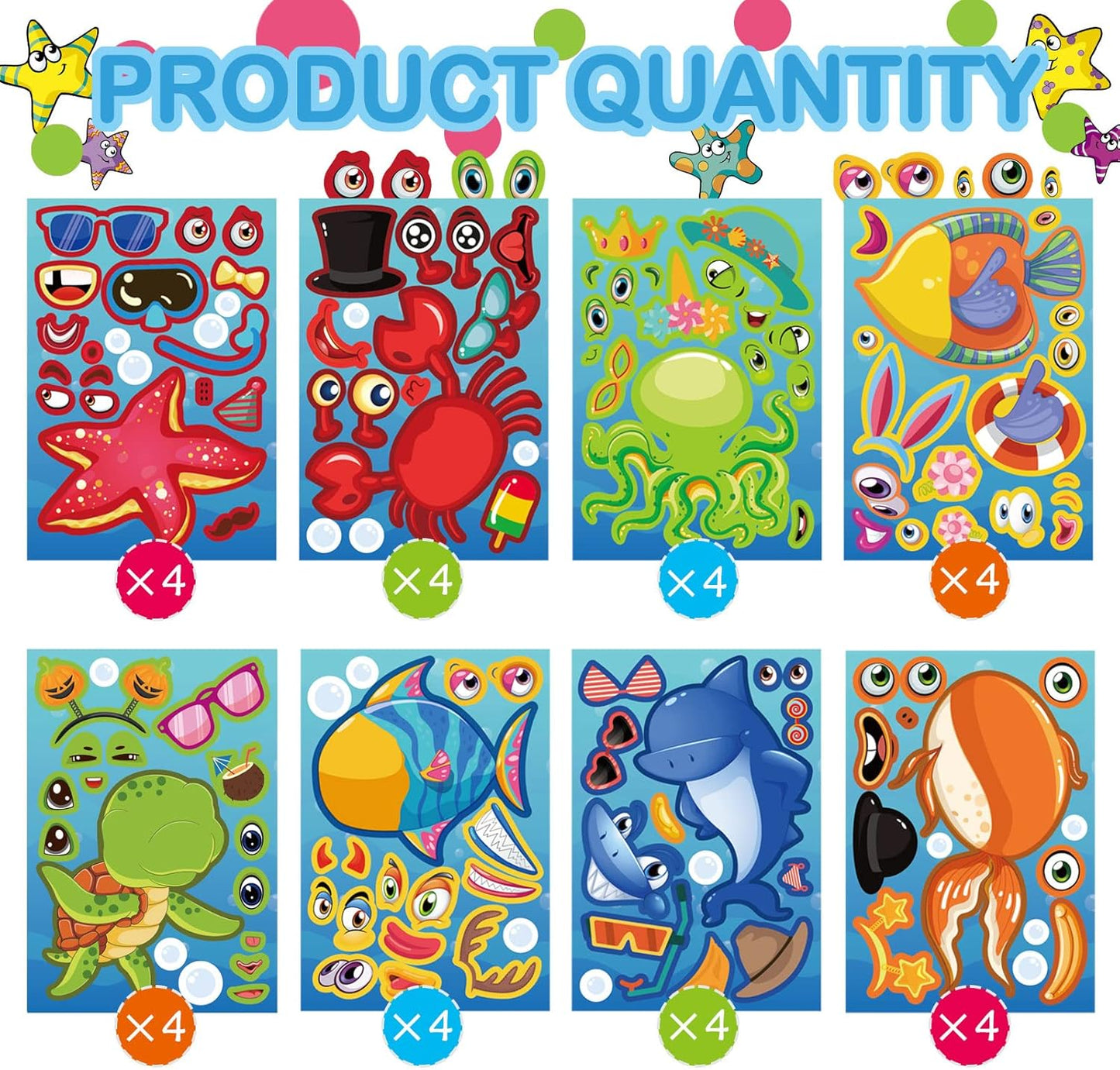 32 Sheets Make Your Own Ocean Animals Stickers for Kids Classroom DIY Art Craft Teacher Rewards Summer Party Favor Sticker for Birthday Gift Children Room Ocean Decorated