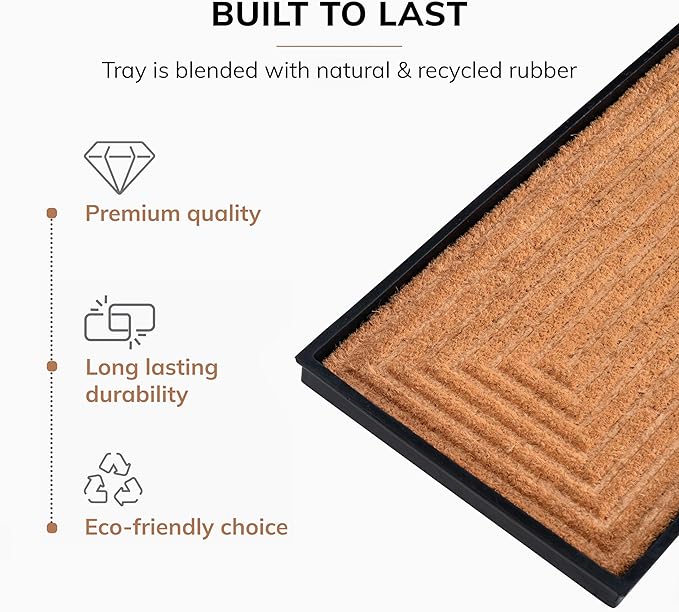Anji Mountain Heavy Duty Waterproof Rubber Shoe Storage Mat Organizer/Boot Storage Tray Multi Use for Entryway with Coir, Tan Insert, Fits 3 Pair (34.5" Wide)