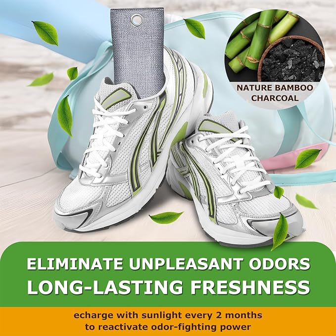 Activated Charcoal Odor Absorber, Natural Shoe Deodorizer Inserts, Smell Remover, Bamboo Charcoal Air Purifying Bags, Shoe Odor Elimination for Sneaker, Boots, 6 Pack