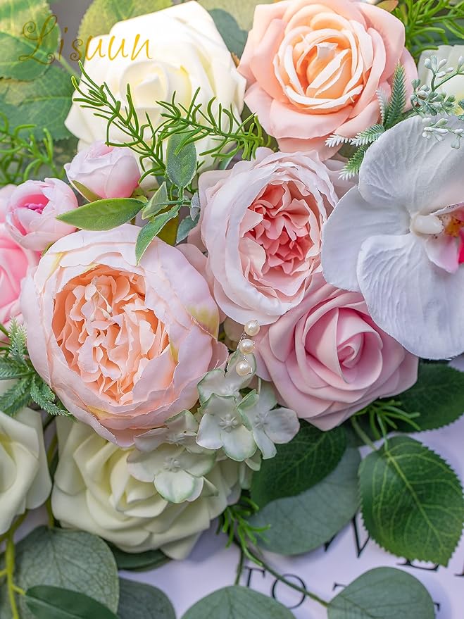 Wedding Arch Flowers, Artificial Floral Decor for Wedding Ceremony & Reception, Standard Size Large Flower Swag Set for Backdrop & Welcome Sign, Pack of 2 (Blush & Pink)