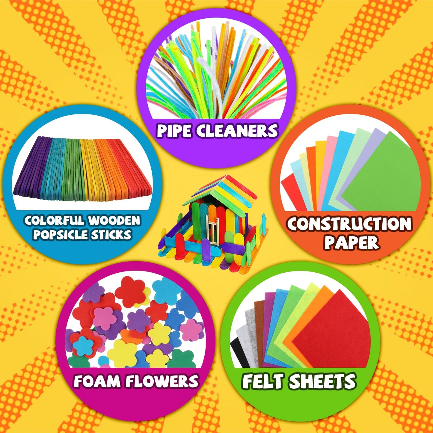 DOITEM Pipe Cleaners Craft Supplies, 1800Pcs Arts and Crafts Supplies DIY School Craft Project Including Pipe Cleaner Pom Poms Craft Kits for Kids Over 8 Years Old