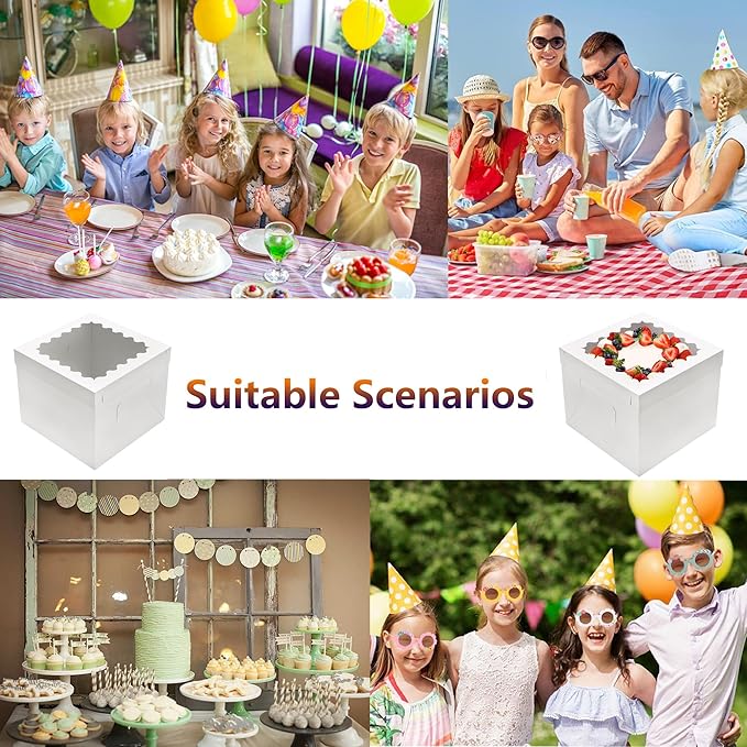 10pcs Cake Boxes 12 Inch,12x12x10in Tall Cake Boxes with Window,10in 12in White Bakery Boxes with Lids,Large Baking Boxes,Square Bakery Boxes for Multi-Layer Cakes