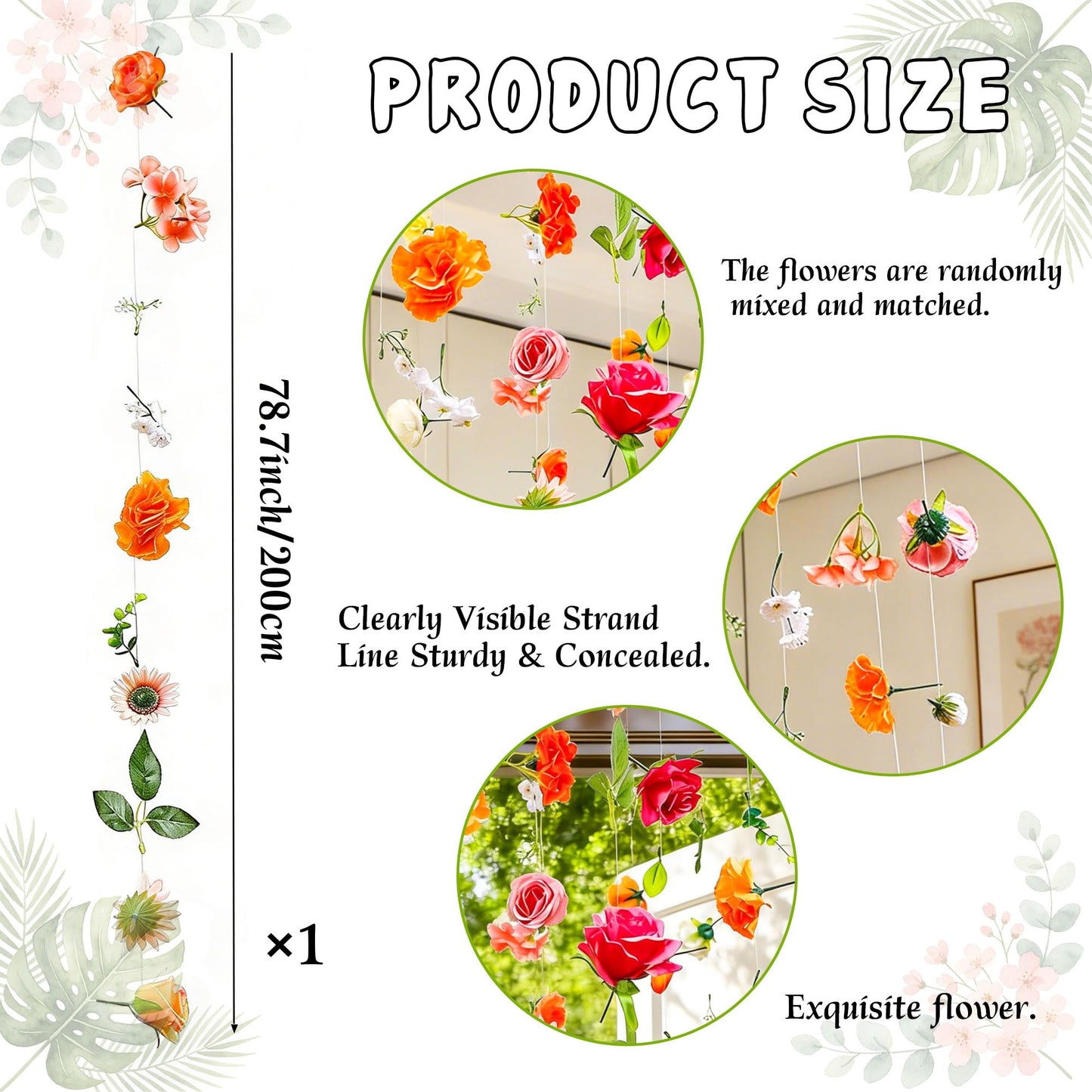 6.5 ft Flower Garlands Hanging Artificial Wildflower Wall Decor Ceiling Floating Floral Backdrop Flower Garland for Garden for Birthday Party Supplies