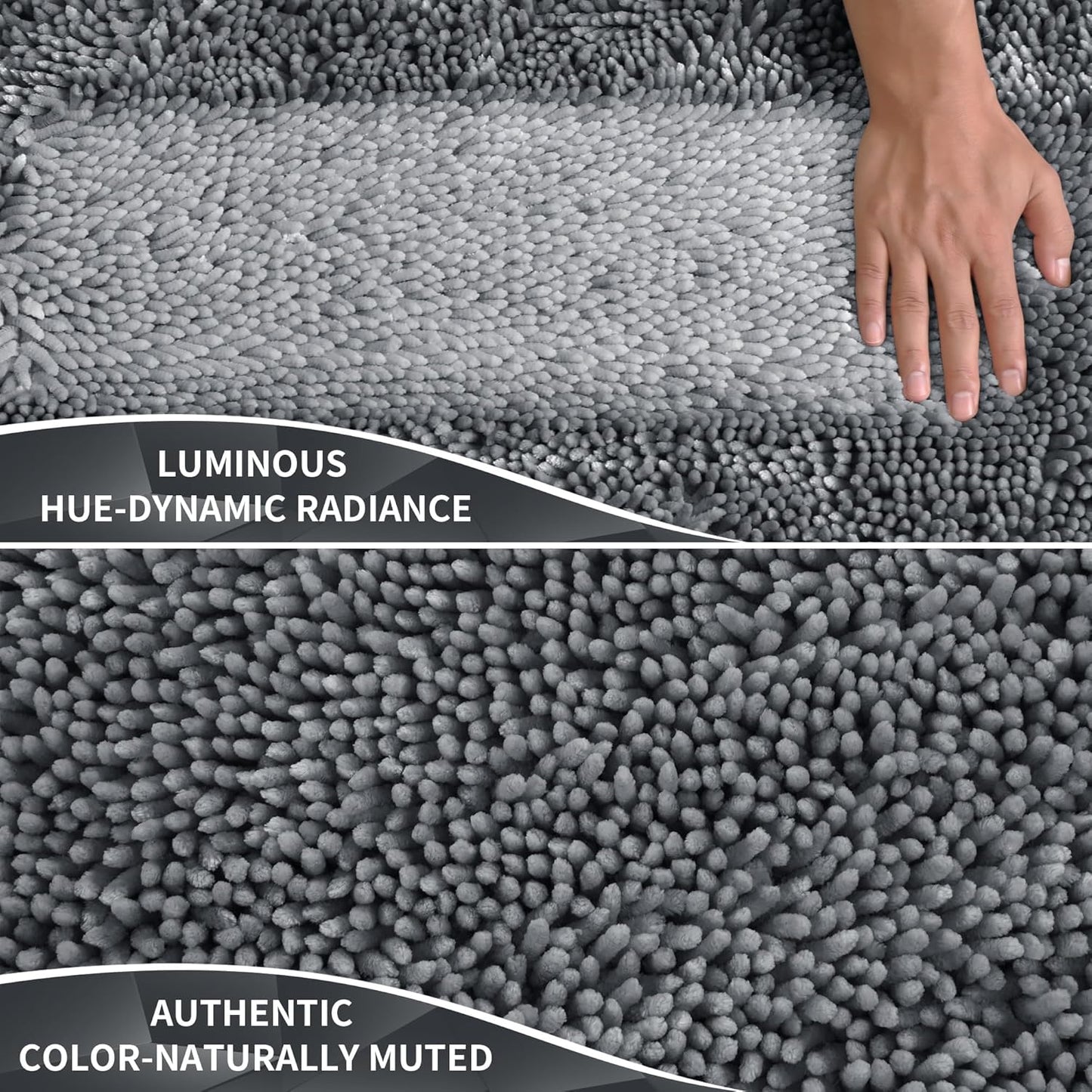 Yimobra Chenille Bathroom Rugs Non Slip, Extra Thick Soft Absorbent Bath Rug, Machine Washable Quick Dry Bath Mat for Bathroom Floor, Tub and Shower, Home Decor Accessories, 24x17, Silver