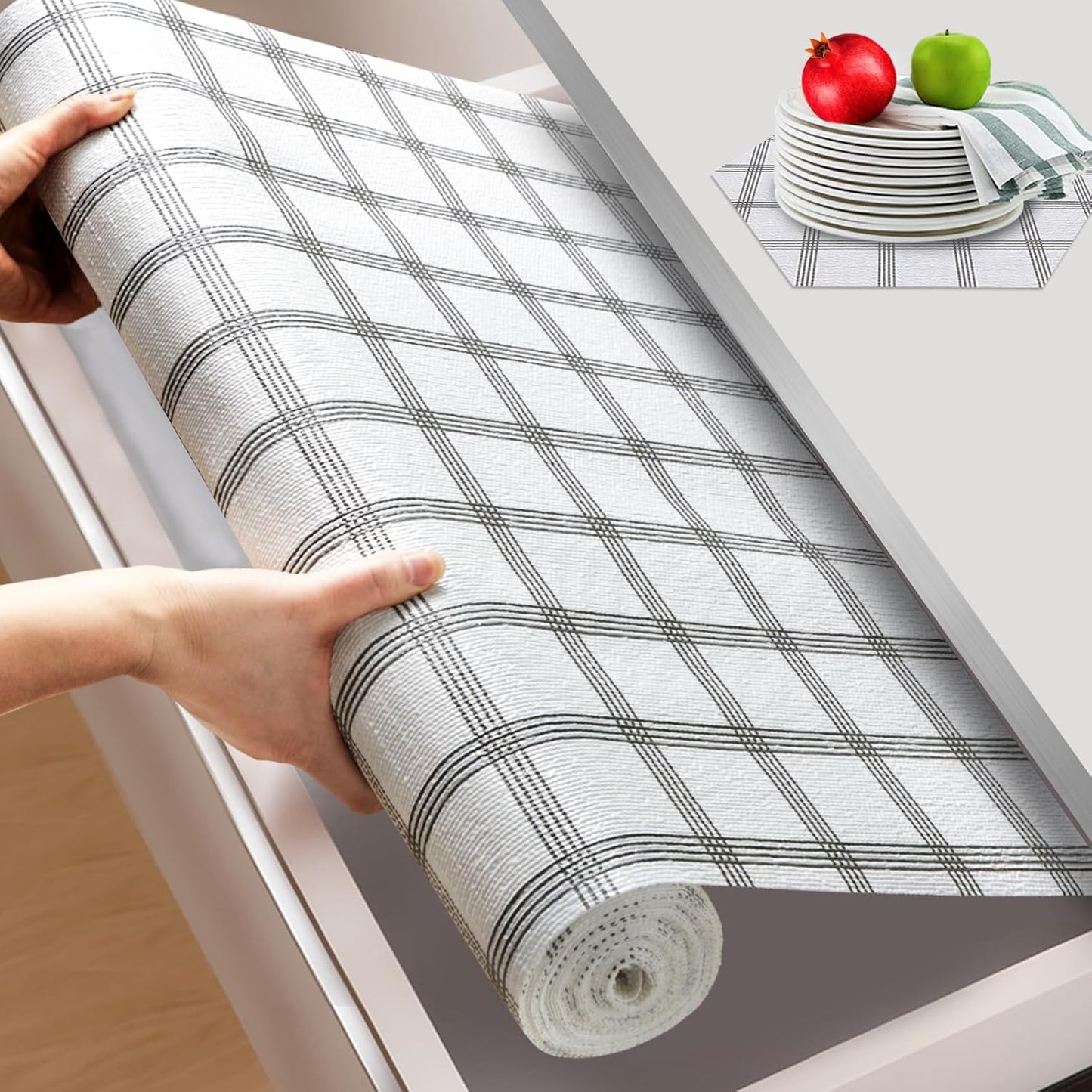 Beautysaid Shelf and Drawer Liner for Kitchen Cabinet, Non Adhesive Non Slip Shelf Paper Waterproof Washable Thickened for Dresser Pantry Shelve Bathroom Protector Liner(Plaid,23.6 in x 30 FT)