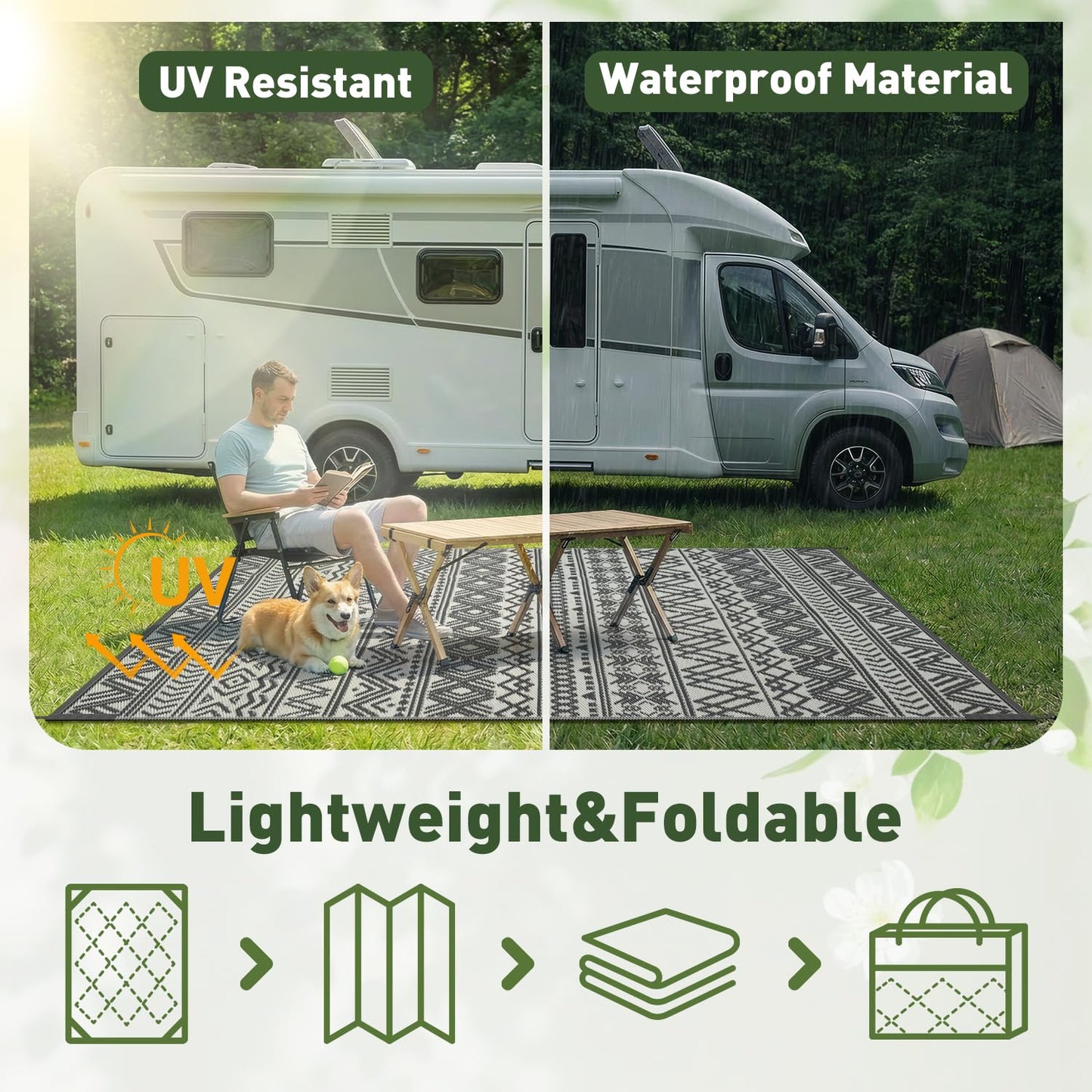 MontVoo Outdoor Rug 8x10 Waterproof Outdoor Patio Rug Mat Reverisble Plastic Straw Outdoor Rug for RV Camping Picnic Beach Balcony Boho Grey