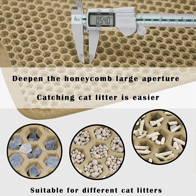 HCY&WLD 2-Pack Cat Litter Mat, Double Layer Honeycomb Waterproof Urine Proof Non-Slip Litter Trapping Mat, Less Waste, Easy to Clean Cat Litter Box Mat, Kitty Indoor Supplies (Khaki, 30x22 Inches)