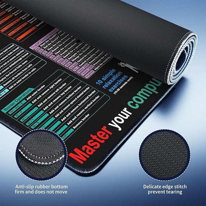 Excel Cheat Sheet Desk pad—Contains 9 Major Excel Function modules|Large XXL Size（35.45 * 15.75 inch）|Desk mat for Keyboard and Mouse|Work、Study、Gaming Mouse pad|Waterproof、Anti-Slip Large Mouse