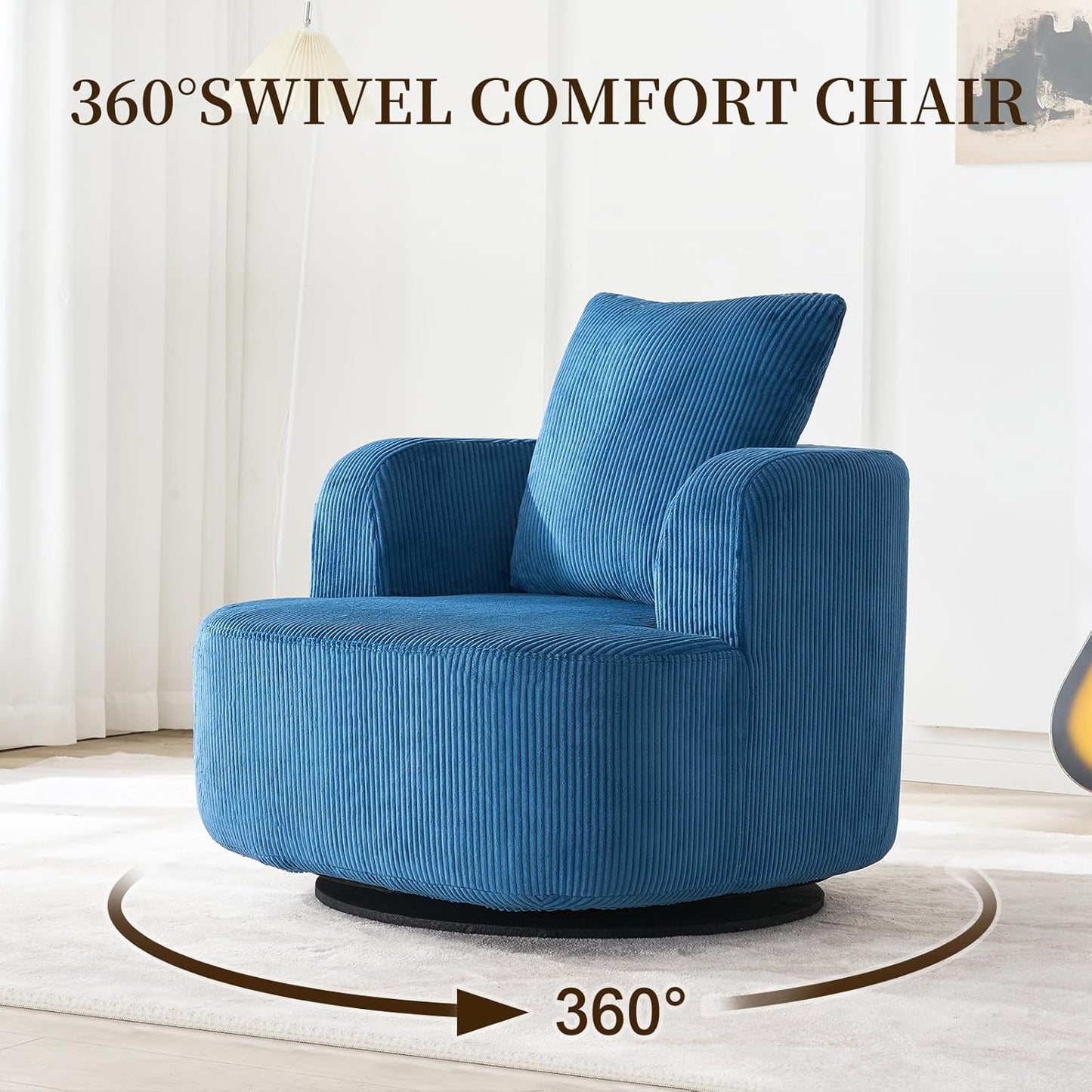 Furnimart 360° Swivel Barrel Accent Chair Set of 2, Round Upholstered Comfy Lounge Chair, Corduroy High-Resilienc Foam Single Sofa, No Assembly Wide Seat for Living Room, Bedroom, Apartment (Blue)
