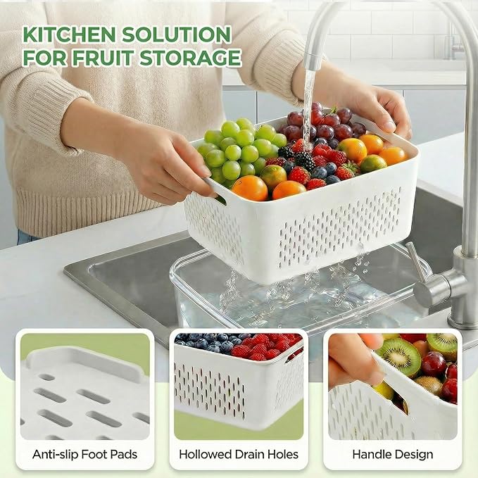 10PCS Fruit Storage Containers for Fridge, Leakproof Produce Containers for Fridge with Removable Colander, All-In-One Fruit Containers Stainers Berry, Fruits, Vegetables, Lettuce Keeper Local Stock