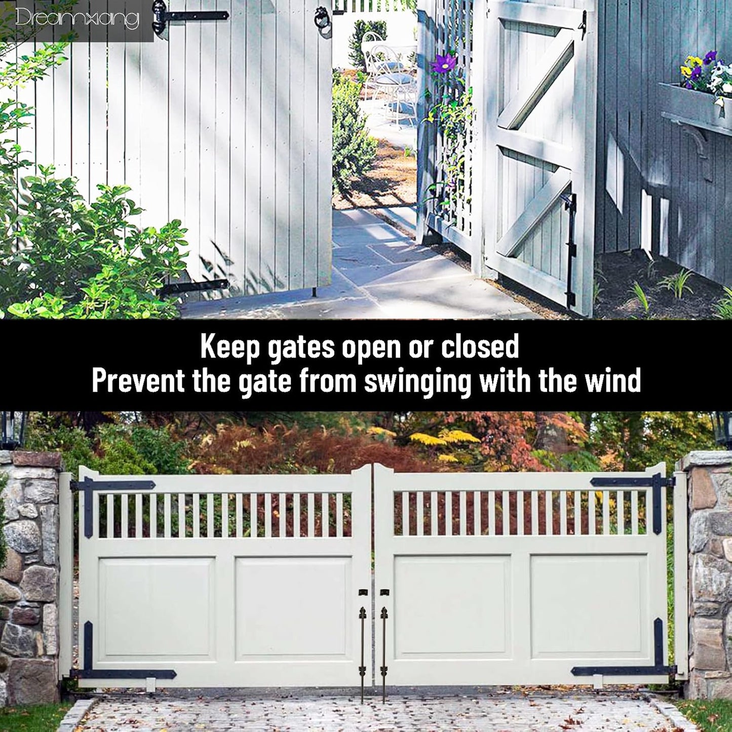36" Heavy Duty Cane Bolt Gate Drop Rod Hardware Ground Latch for Wood PVC Vinyl Metal Fences Gates, Double Doors, Black Solid Steel -2 Pack
