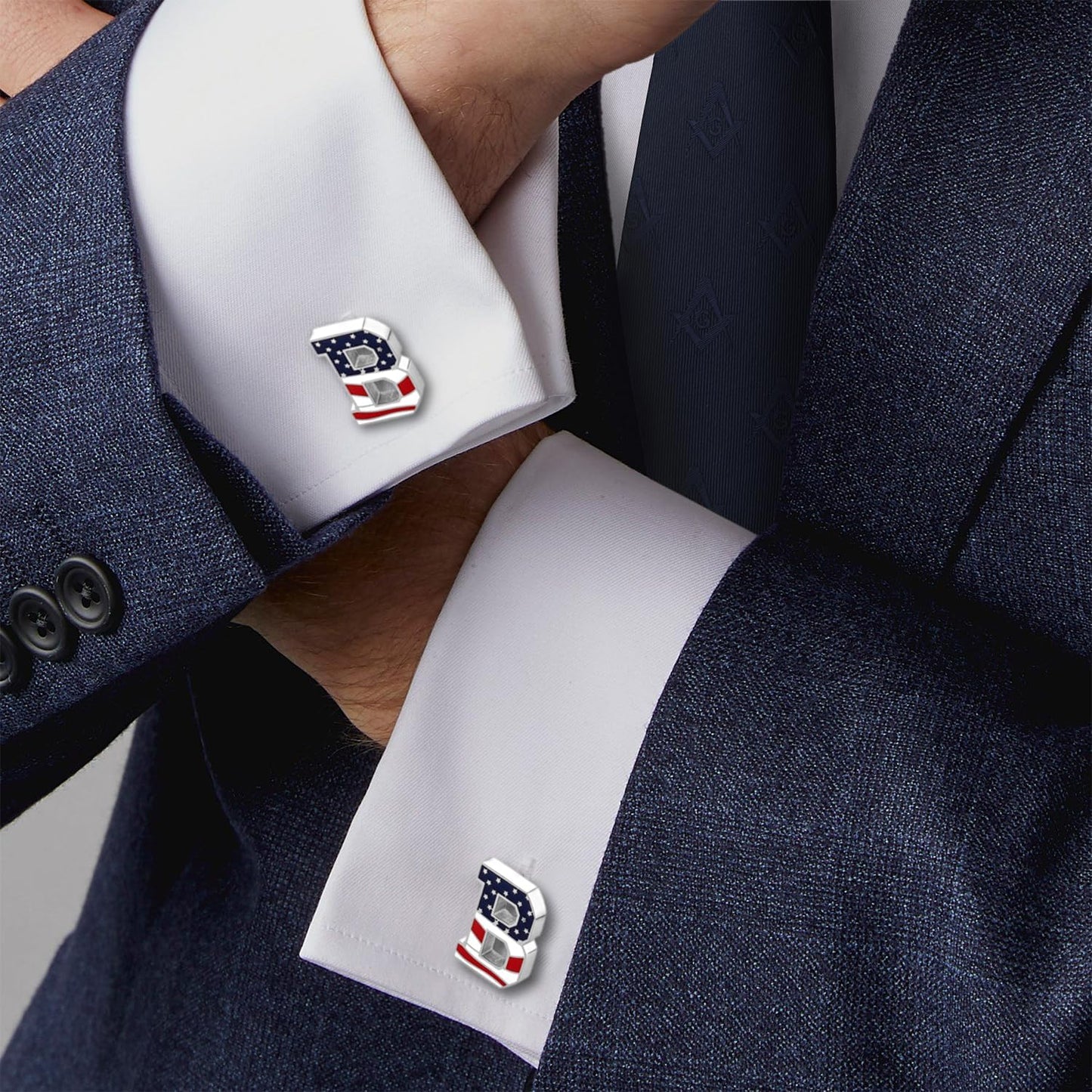 AMITER Initial Cufflinks for Men, American Flag Pattern Cuff Links Men's Shirt Studs Suit Accessories Gift