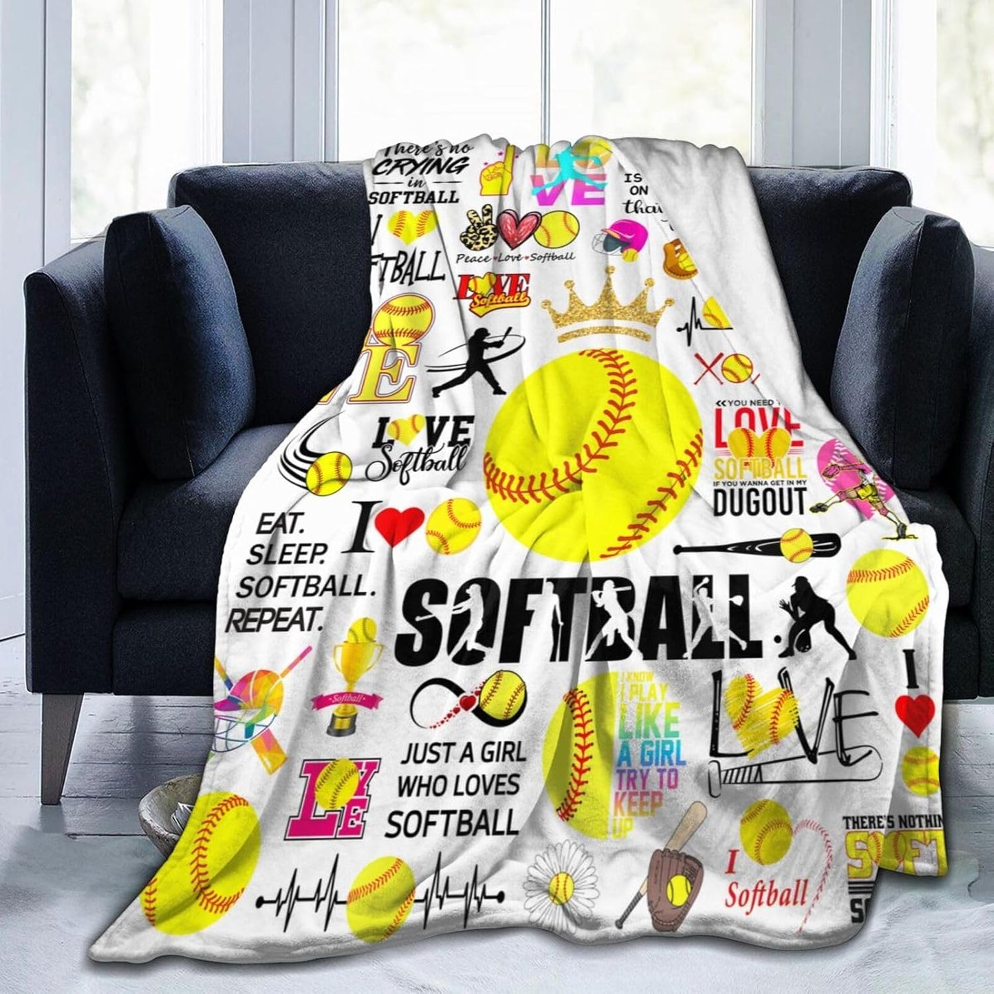 Softball Blanket Soft Cozy Flannel Softballs Throw Blankets Bedding Softball Lovers Merch Gifts for Boys Girls Women Adults Gifts 50"X40"
