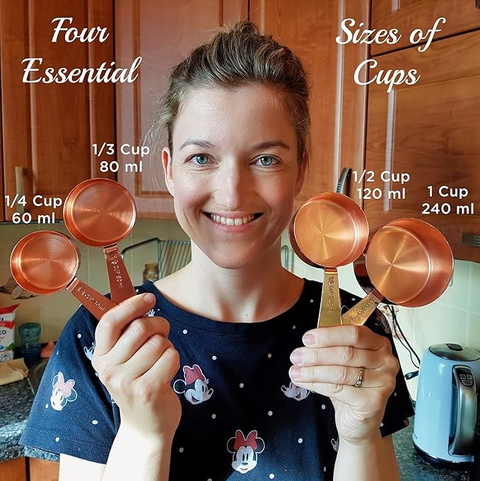 Copper Measuring Cups and Spoons Set of 9 - Luxurious Gift Packaging. Copper Gifts for 7th Anniversary for Her or Him. Gifts for Women, Men, Couple. 7 year or 22nd Wedding Anniversary. Rose Gold Gifts