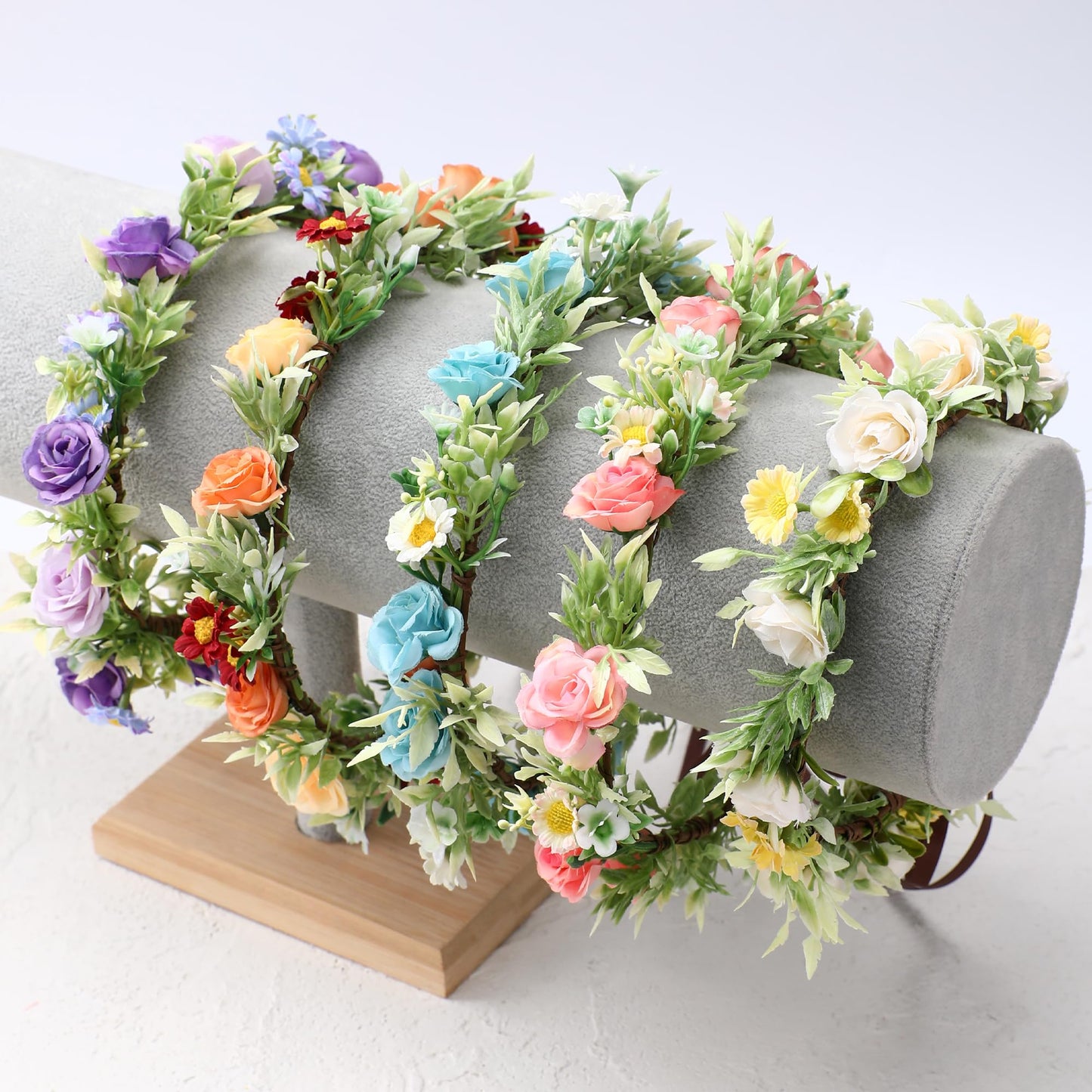 KorViSHOW Floral Crown Women Girls - Orange Boho Floral Headpiece with White Green Leaves Charming Fairy Flower Headband for Wedding Photo Shoot Festivals