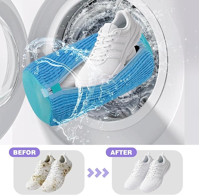 2Pcs Shoe Washing Machine Bag,Deep Clean Reusable Shoe Cleaning Bags,Laundry Shoe Bag for Washer and Dryer Includes 2 Storage Dust Bags for Shoes,Gym,Tennis,Sports 2 Sneaker Washing Machine Bag Blue