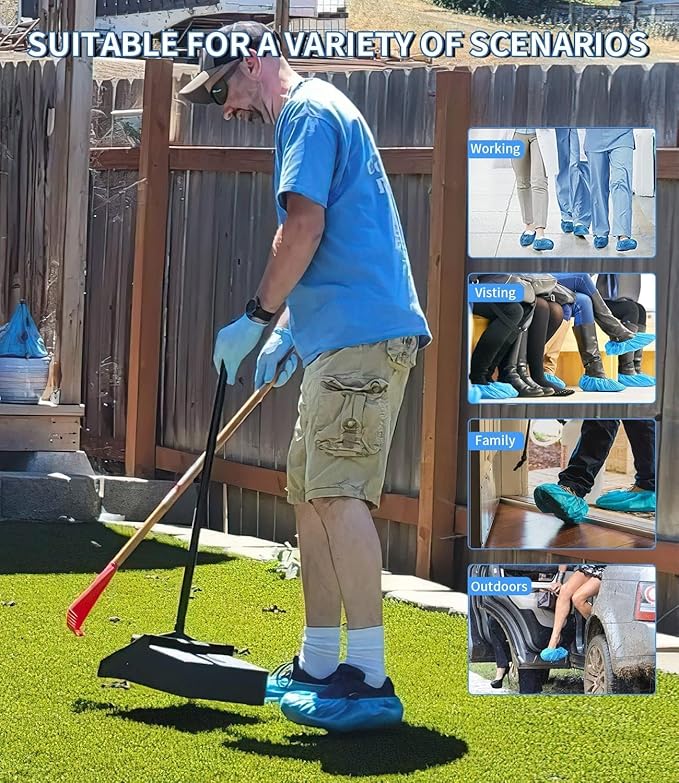 Shoe Covers Disposable 50 Pack (25 Pairs) - Durable, Non-Slip, Water Resistant, and Recyclable Boot Covers for Indoor and Outdoor Use - One Size Fits Most (Non-woven-Blue)