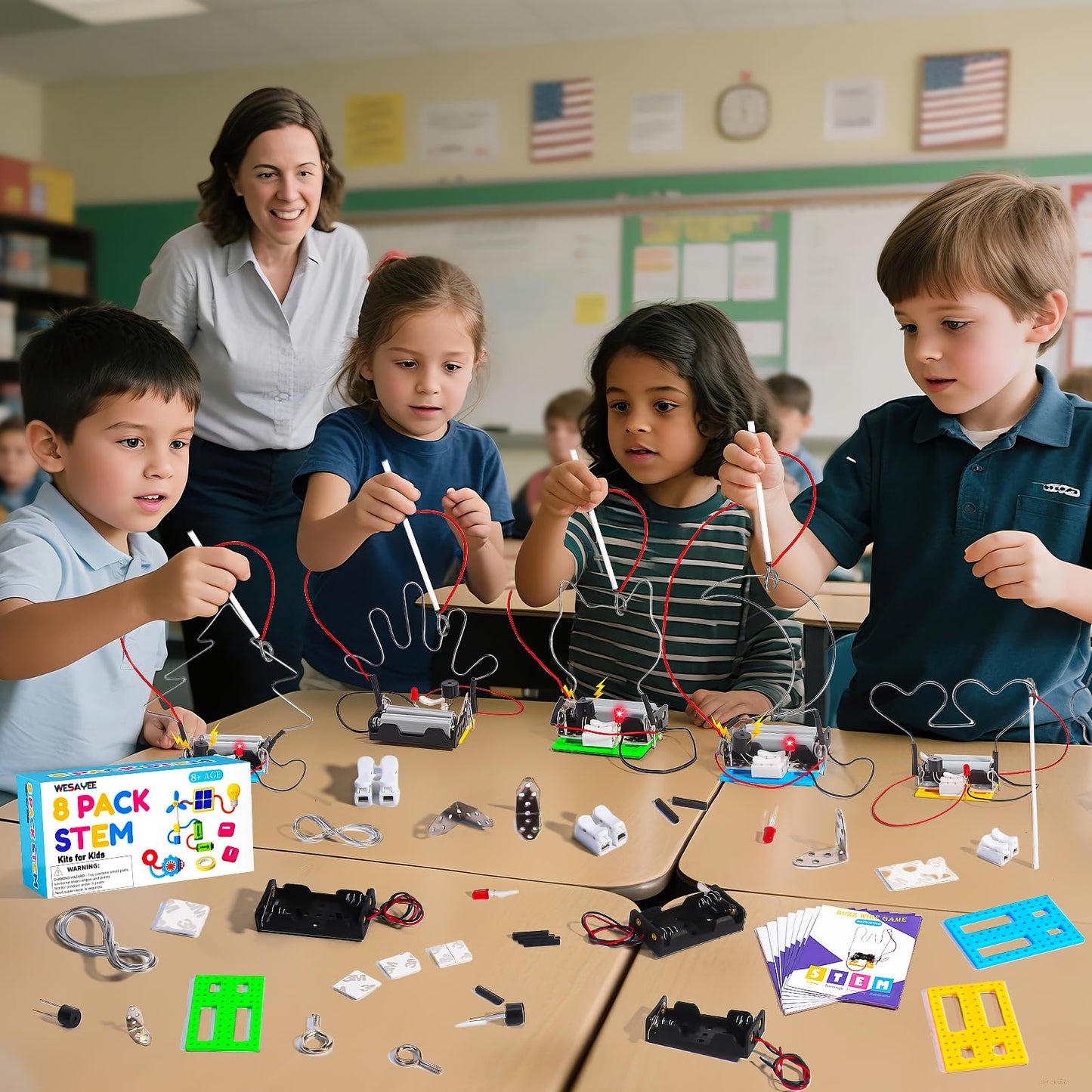 Bulk STEM Kits - 8 Set Electric Circuit Science Craft Kits for Kids Age 8-10 12-14 10-12, Girls Boys Arts and Crafts for Kids Ages 8-12 Gift Ideas, STEM Activities Projects Buzz Wire Maze Game