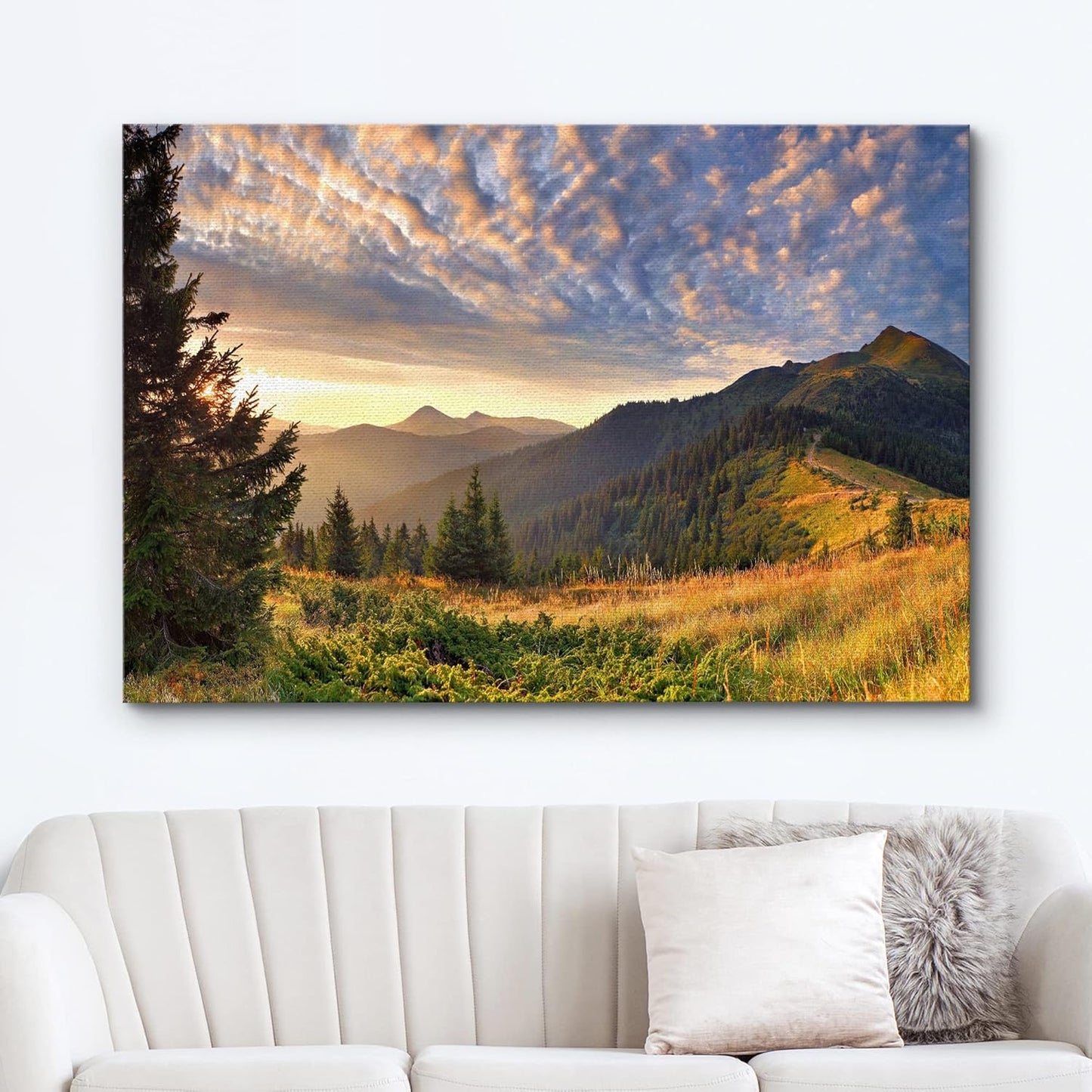 wall26 Canvas Print Wall Art Sunset Over The Golden Mountain Forest Landscape Nature Wilderness Photography Realism Rustic Scenic Colorful Green Ultra for Living Room, Bedroom, Office - 24"x36"