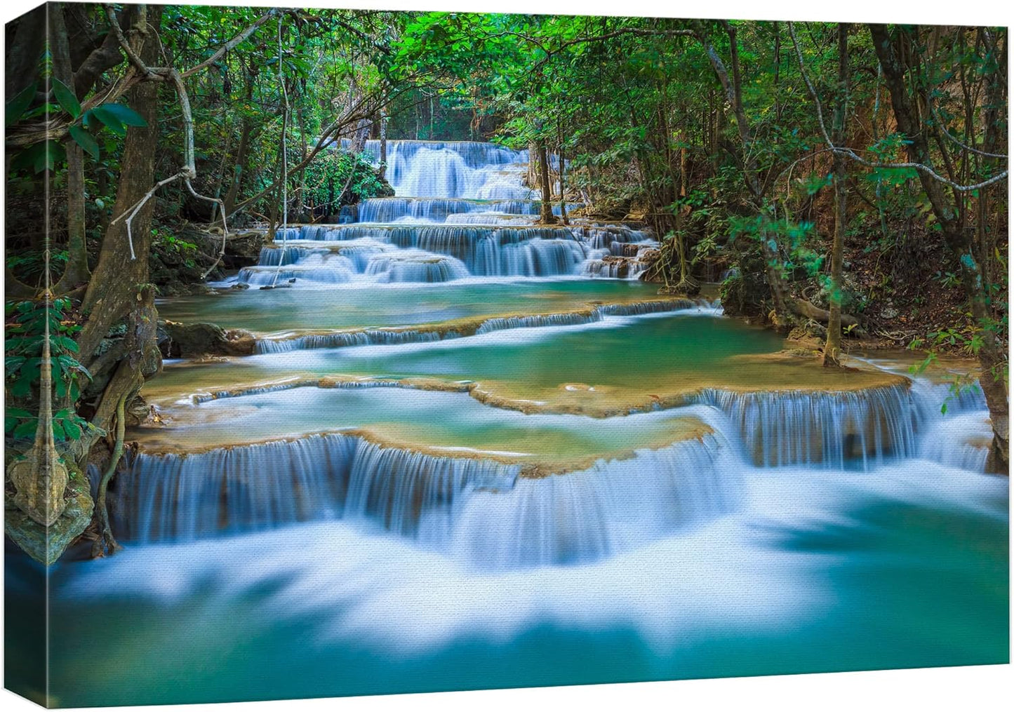 wall26 Canvas Print Wall Art Cascading Forest Waterfall Landscape Nature Wilderness Photography Modern Art Rustic Scenic Colorful Multicolor for Living Room, Bedroom, Office - 32"x48"