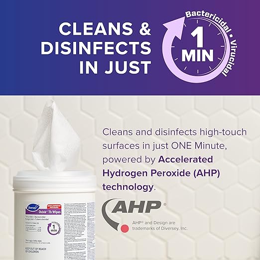 Oxivir Diversey Tb 4599516 Ready-to-Use Disinfectant Cleaning Wipes, Accelerated Hydrogen Peroxide, Unscented, Standard 6x7-Inch Sheets, 160-Wipes, 1-Canister (Pack of 12)